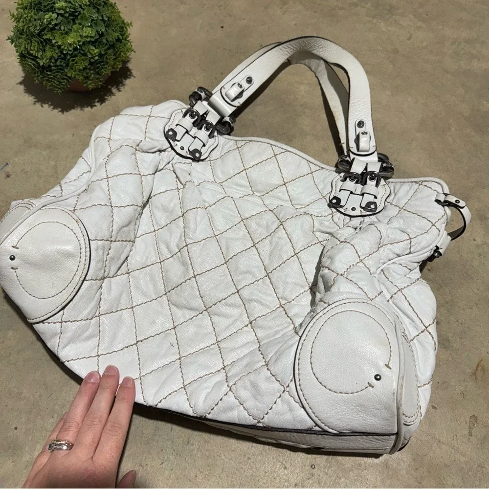 Juicy Couture Y2K Vintage White Leather‎ Quilted Bag Purse Coquette 90s Shoulder